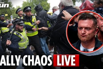 LIVE: Protesters attack riot cops & scale monuments as Tommy Robinson leads 110,000 on march