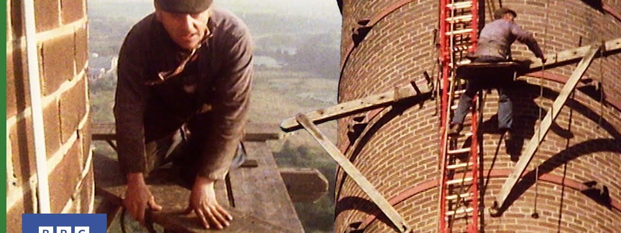 1982: FRED DIBNAH shows HOW to erect a CHIMNEY SCAFFOLD at 200 feet! | Fred | 1980s | BBC Archive