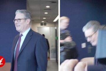 Moment Keir Starmer trips while meeting business leaders ahead of G20 summit